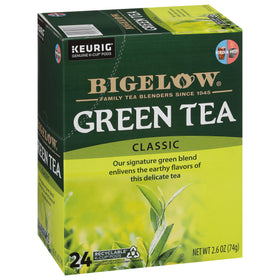 Bigelow Green Tea Keurig box front for quick, convenient single-serve brewing.