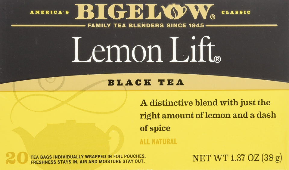 Bigelow Lemon Lift Tea pack shot showing a triple-pack for easy everyday refreshment.