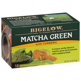 Bigelow Matcha Green Tea with Turmeric tea bags in a box deliver fresh flavor
