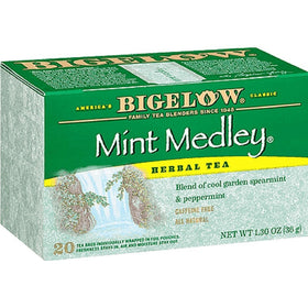 Bigelow Mint Medley tea bags deliver caffeine-free refreshment for any time.