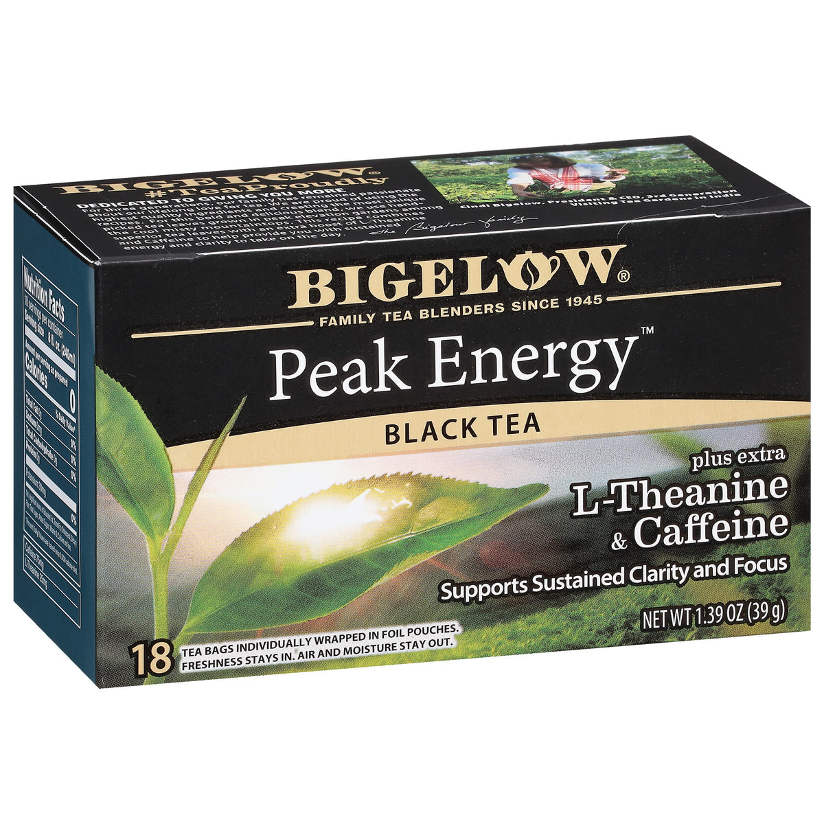 Bigelow Peak Energy tea bags for a caffeinated lift and flavor