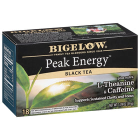 Bigelow Peak Energy tea bags for a caffeinated lift and flavor