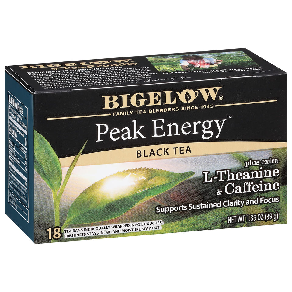 Bigelow Peak Energy tea bags for a caffeinated lift and flavor