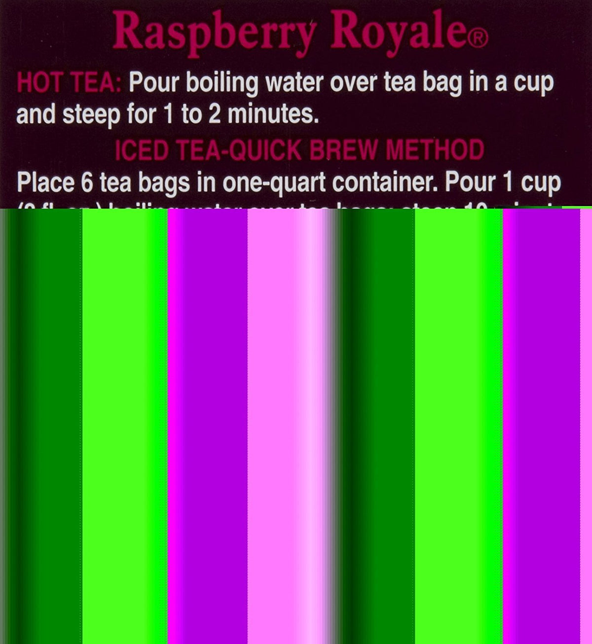 Bigelow Raspberry Royale tea brewed cup showcasing raspberry aroma and refreshing flavor.