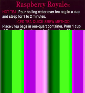 Bigelow Raspberry Royale tea brewed cup showcasing raspberry aroma and refreshing flavor.