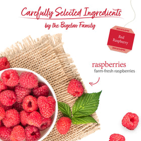 Stack of Bigelow Red Raspberry Tea boxes highlighting value of a six-pack.