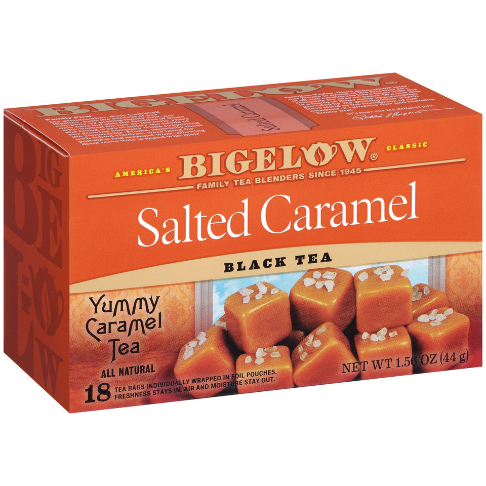 Bigelow Salted Caramel tea bags ready for a comforting, flavorful cup anytime.