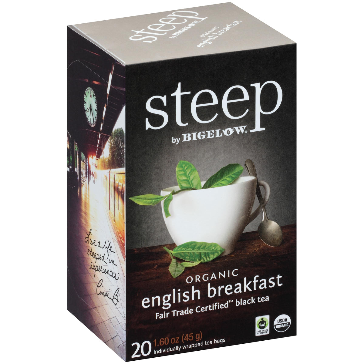 Bigelow Steep by Bigelow Organic English Breakfast tea box for a bold morning start