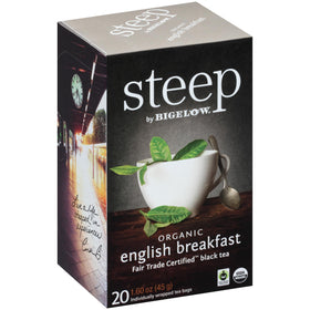 Bigelow Steep by Bigelow Organic English Breakfast tea box for a bold morning start