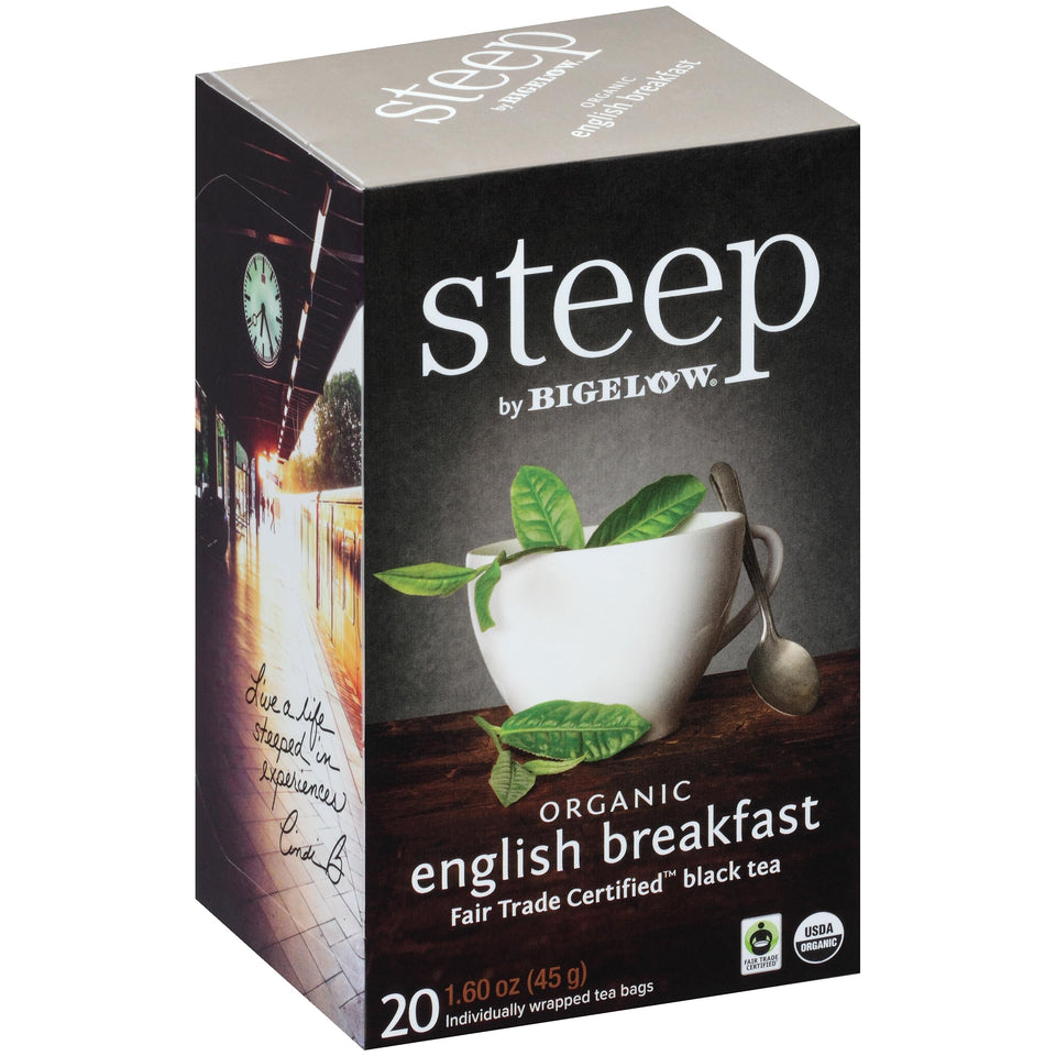 Bigelow Steep by Bigelow Organic English Breakfast tea box for a bold morning start