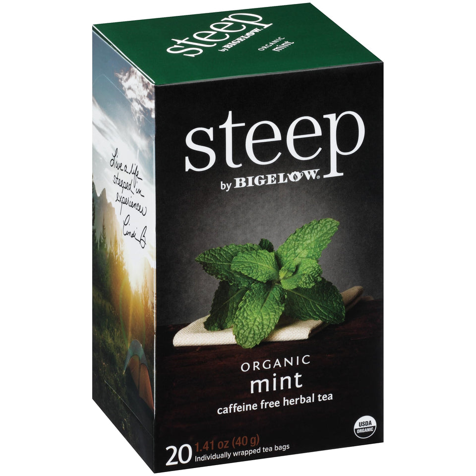 Bigelow Organic Mint Tea packaging with USDA Organic verification.