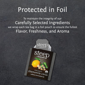 Bigelow Organic Chamomile Citrus packaging highlighting USDA Organic and non-GMO verification