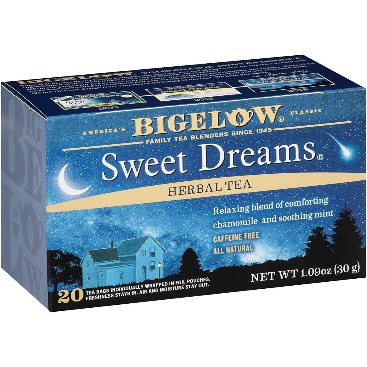 Bigelow Sweet Dreams box with 20 bags for a calming evening ritual.