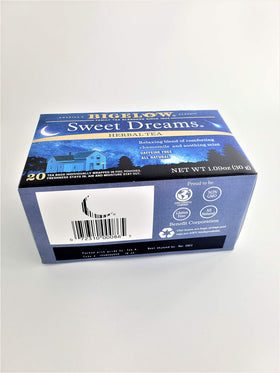 Sweet Dreams tea bag steeping in a cup, ideal for winding down.