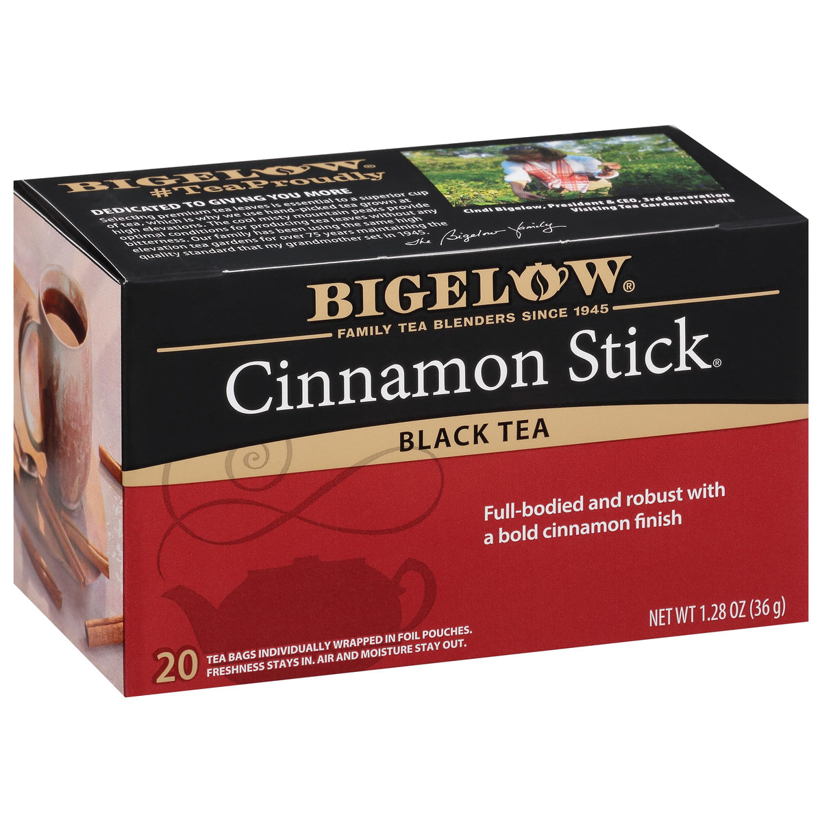 Bigelow Cinnamon Stick Black Tea brew with warm cinnamon notes