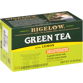Bigelow Tea decaf green lemon front box view for a caffeine-free daily ritual