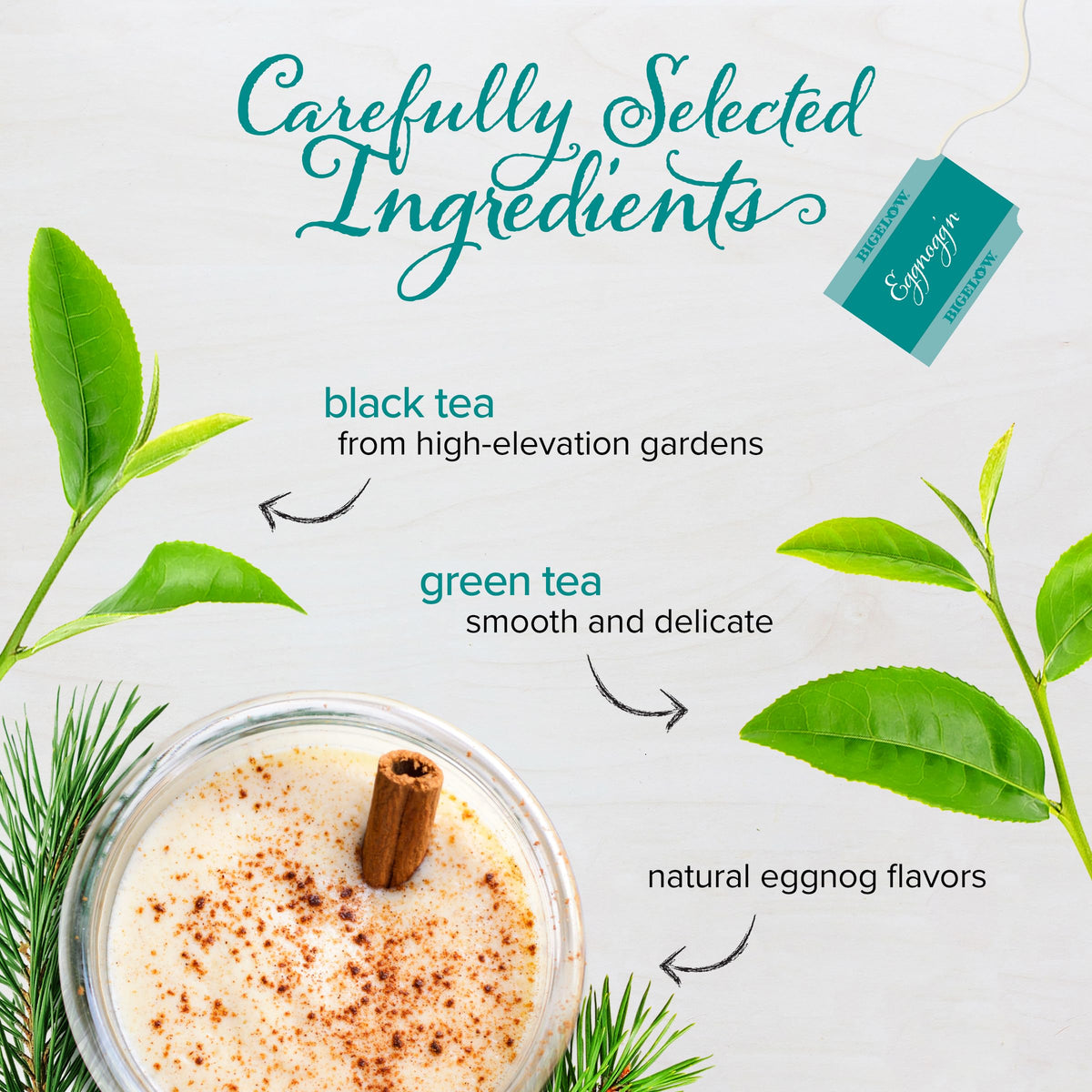 Steaming cup of Bigelow Eggnogg'n invites a warm winter moment.