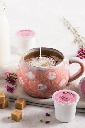 Close-up of Bigelow English Breakfast cup reveals rich color and aroma