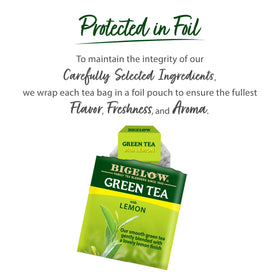 Bigelow Green Tea Pomegranate pack with fruity notes for a lively sip
