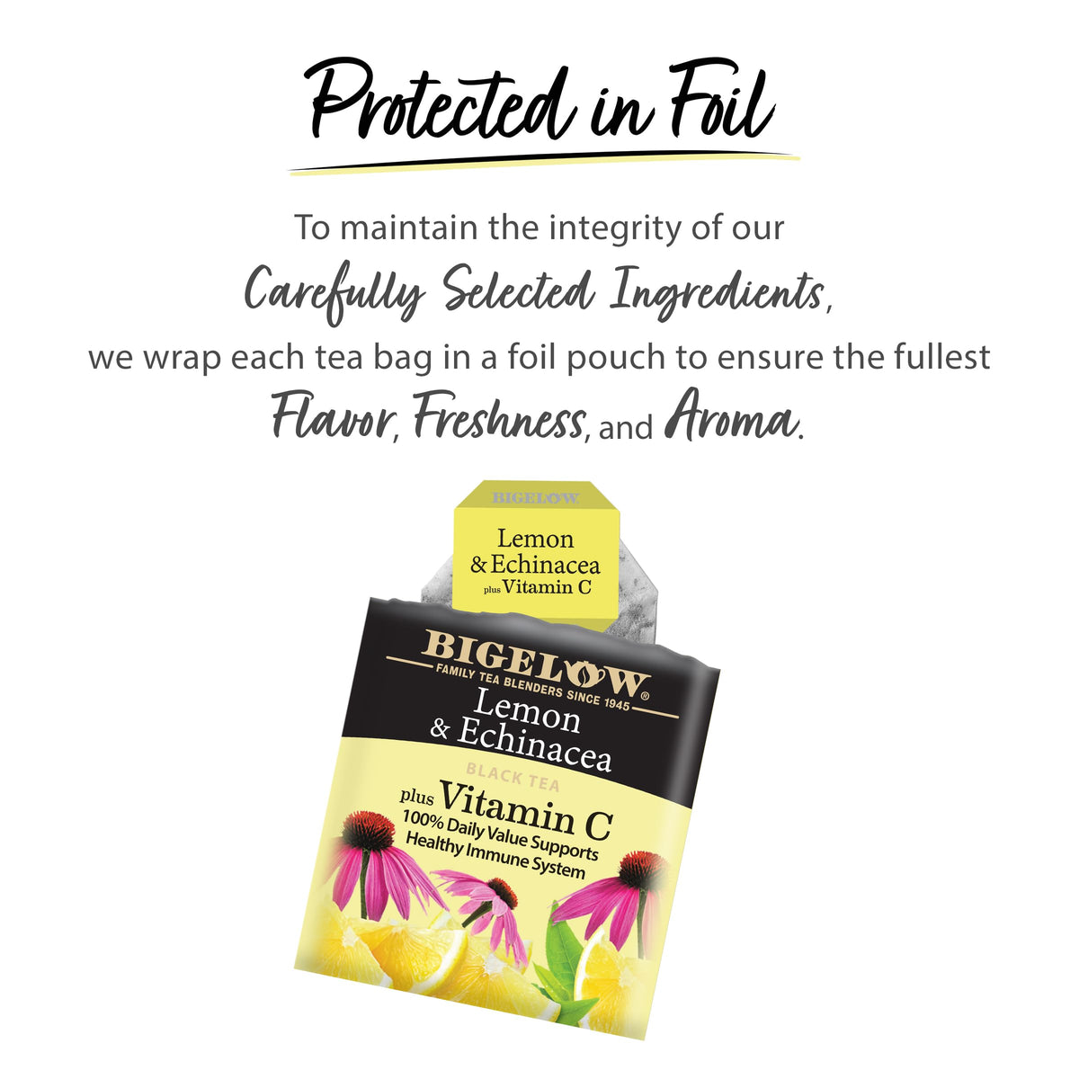 Cup steeping Bigelow tea with citrus notes for a refreshing mug