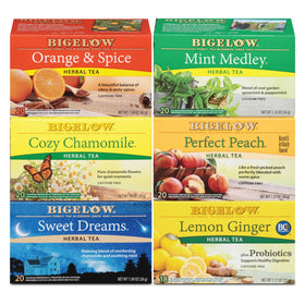Bigelow Mint Medley tea bag for a refreshing, caffeine-free moment.