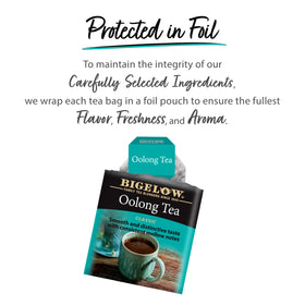 Bigelow Oolong Tea with dining pairing, enhancing meals with mellow notes.
