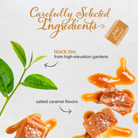 Bigelow Salted Caramel Black Tea packaging highlights foil-wrapped freshness for peak aroma.