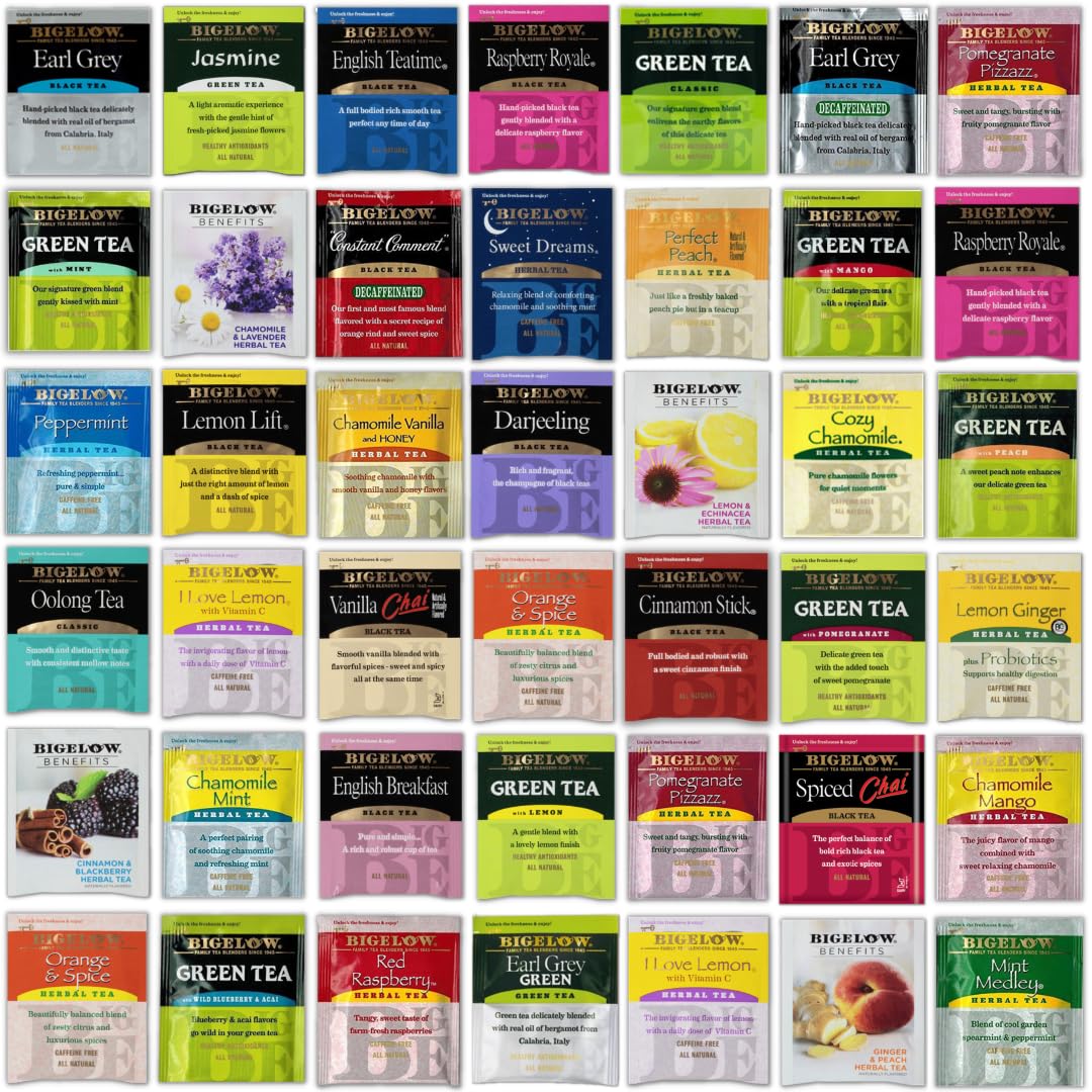Bigelow Tea Sampler delights guests with diverse options for entertaining.