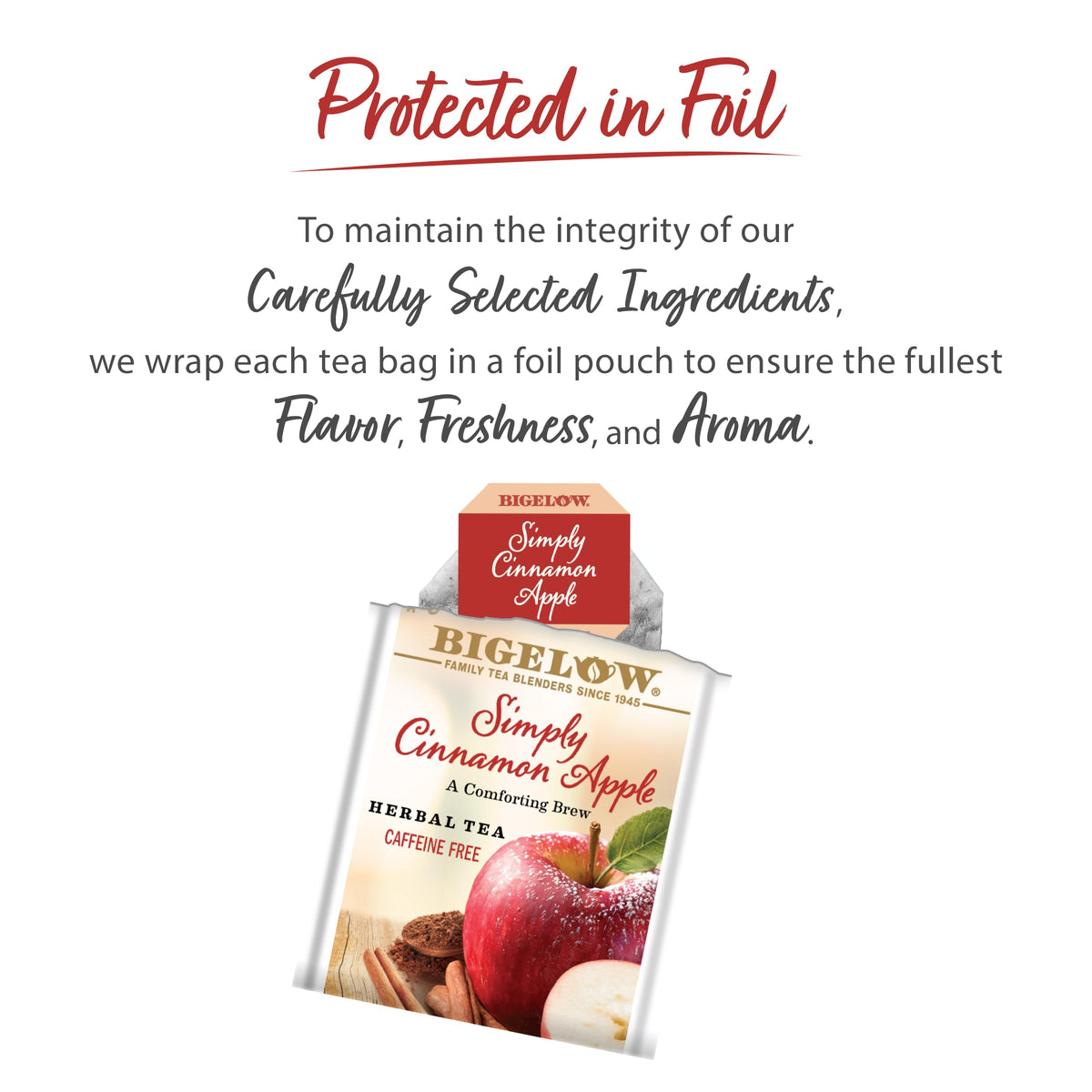 Close-up of apples and cinnamon reflecting Bigelow Simply Cinnamon Apple flavor notes