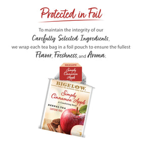 Close-up of apples and cinnamon reflecting Bigelow Simply Cinnamon Apple flavor notes