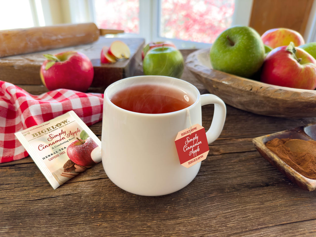 Bigelow Simply Cinnamon Apple Tea bags, individually foil-wrapped for peak freshness
