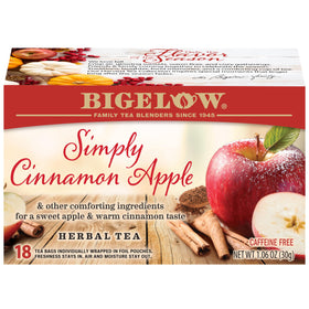 Bigelow Simply Cinnamon Apple Herbal Tea box display for home enjoyment