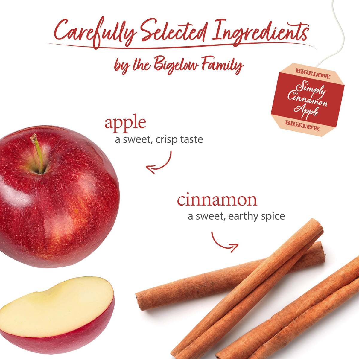 Steeping cup of Bigelow Simply Cinnamon Apple Herbal Tea with warm aroma