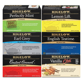 Bigelow Tea six-flavor variety pack box ready for tasting
