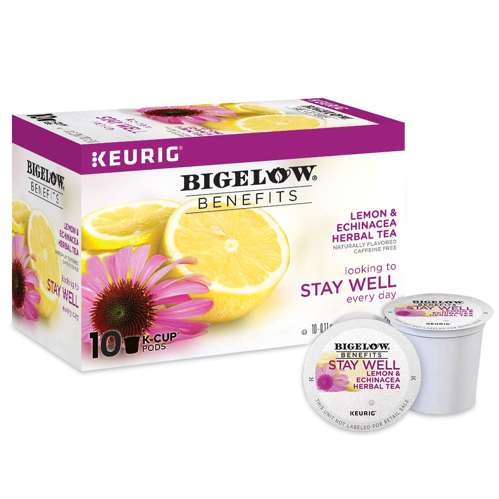 Bigelow Stay Well Lemon Echinacea K-Cup pod for a convenient caffeine-free cup.