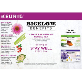 Cup of brewed Bigelow Stay Well Lemon Echinacea tea in a mug for a soothing break.