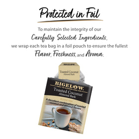 Brewing Bigelow Toasted Coconut Almond Bark Black Tea to reveal a rich flavor.