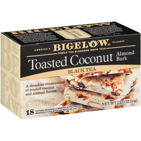 Bigelow Toasted Coconut Almond Bark packaging closeup shows convenient two-box design.