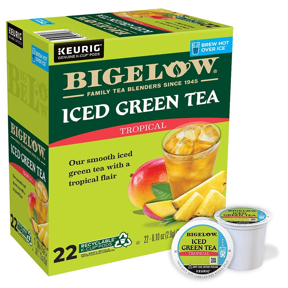 Close-up of K-Cup highlights tropical mango and pineapple aroma for a bright brew.