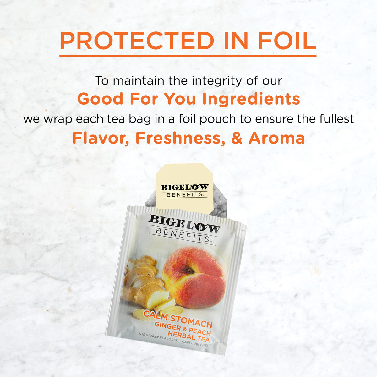 Bigelow USA-packaged Benefits tea emphasizes domestic production.