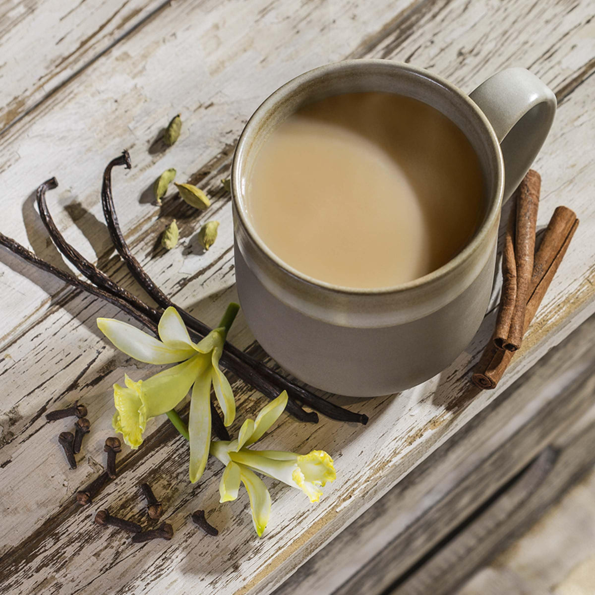 Close-up of vanilla and spice notes in Bigelow Vanilla Chai.