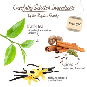 Steeping Bigelow Vanilla Chai in a cup for rich flavor.