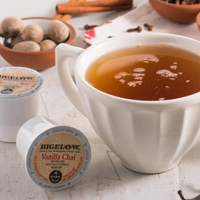Bigelow Vanilla Chai K-Cups brewing a smooth, spicy cup quickly.