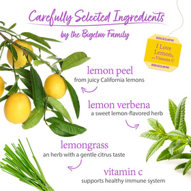 Bigelow vitamin C tea box featuring lemony aroma and ingredients.