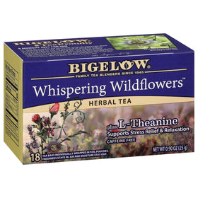 Bigelow Whispering Wildflowers tea box with pack6 front view, showcasing six-box set and multiple bags