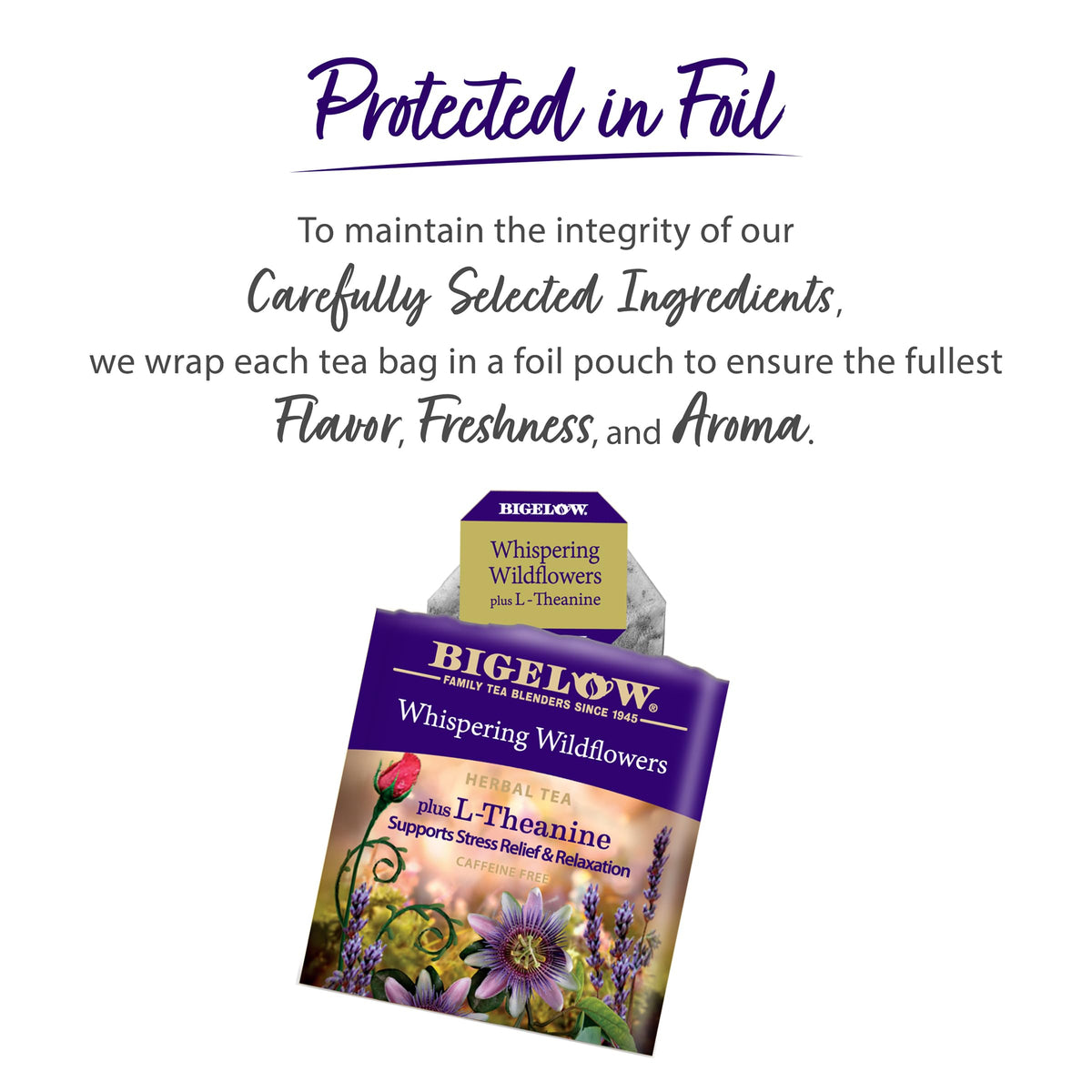 Pouring Bigelow Whispering Wildflowers into a cup for a calming ritual
