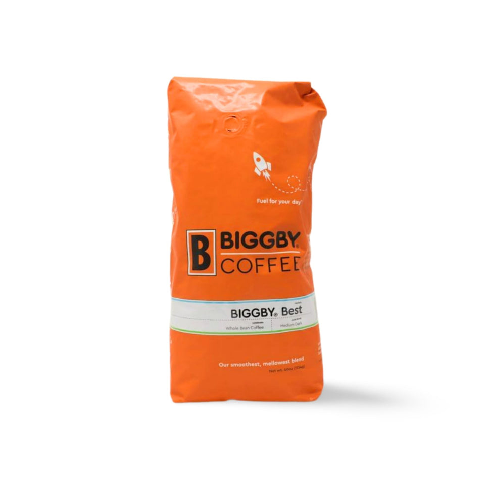 BIGGBY Best Blend whole bean 2.5 lb bag ready for grinding.