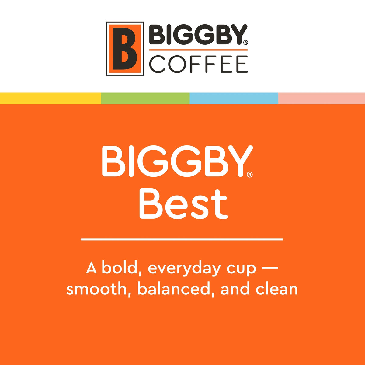 BIGGBY ground coffee packaging highlighting freshness and resealability for easy storage.