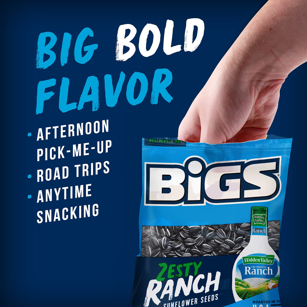 BIGS Hidden Valley Ranch seeds resealable bag for freshness on the go