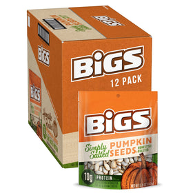 BIGS pumpkin seeds Simply Salted bag showing crisp oven-fresh flavor